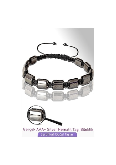 Sertifikalı Gerçek Silver Hematit Taşı Bileklik - Ayarlamalı Çok Renkli