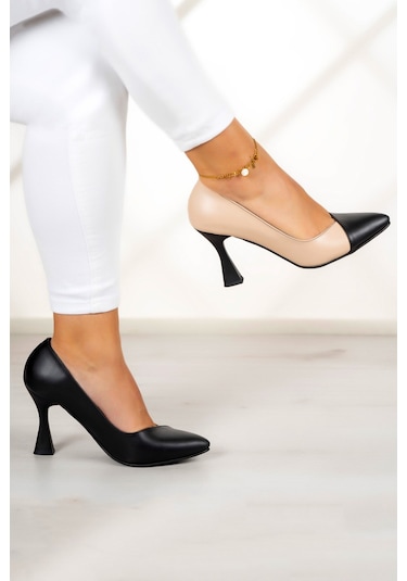 Jatqılı Plus Ten Siyah Kadeh Topuklu Ayakkabı Siyah - Ten Rengi