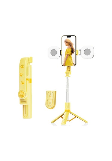 Kt02 A10 Karikatür Tripod Selfie Çubuğu Uzatılabilir Telefon Tripod Çift Işıklı Çekim Kiti Standı