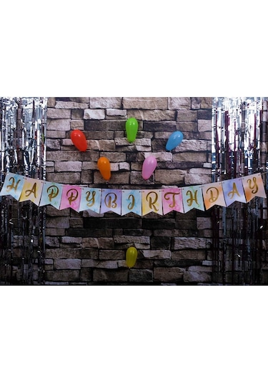 Makaron Zemin Happy Birthday Gold Banner