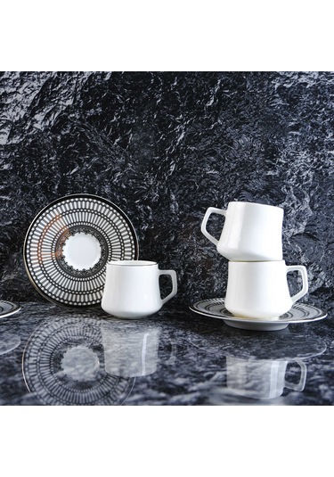 Evaliza Crown Platin 12 Parça 6 Kişilik Kahve Fincan Takımı 80 Ml Platin