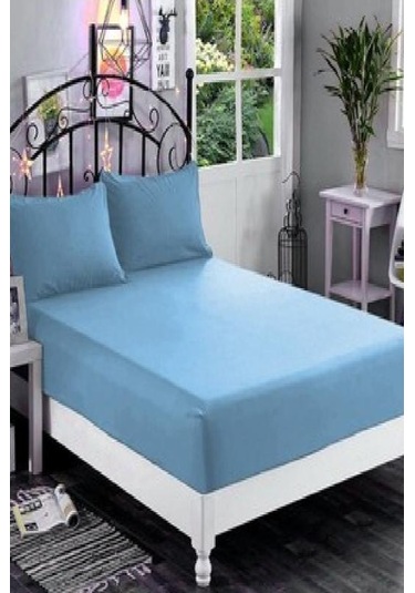 Altın Karma Havlu Lastikli Çarşaf Takımı 180x200 Cm 2 Adet 50x70 Cm Yastık Kılıfı Mavi