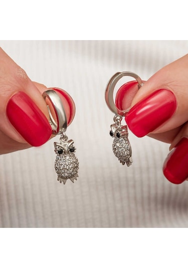 Gümüş Sallantılı Baykuş Kadın Küpe Gümüş