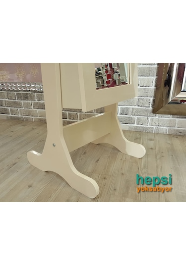 Ayna Denizi Klasik Model Krem Renk Ayaklı Boy Aynalı Takı Dolabı