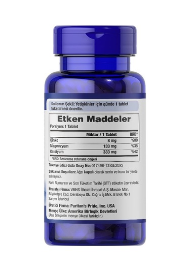 Puritan's Pride Calcium Magnesium Zinc 100 Tablet