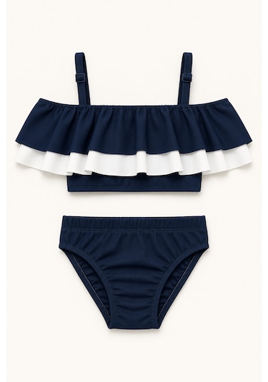 Beniizle Desenli Kız Çocuk Bikini Takımı Lacivert