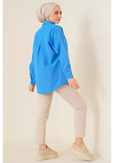 Bigdart 103901 Oversize Basic Tesettür Gömlek - Saks 001