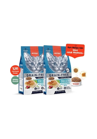 Wanpy Tahılsız Tavuklu Yavru Kedi Maması 1,5kg X 2 Adet