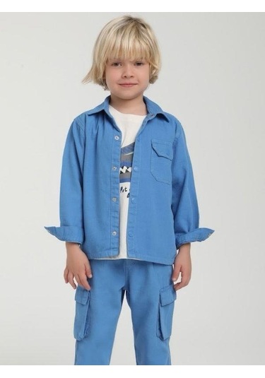 Erkek Çocuk Cepli Kapüşonlu Ceket-15606 Mavi