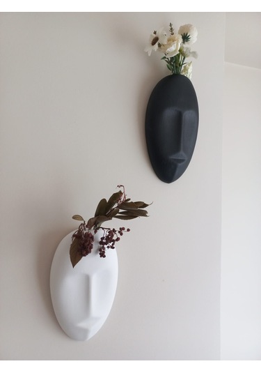 Dekoratif 2'li Yüz Duvar Vazosu, Duvar Süsü ,heykel Aksesuar Siyah Beyaz