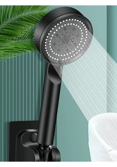 Berev 5 Fonksiyonlu Yüksek Basınçlı Duş Başlığı 150 Cm Duş Hortum, Siyah Duş Seti Siyah