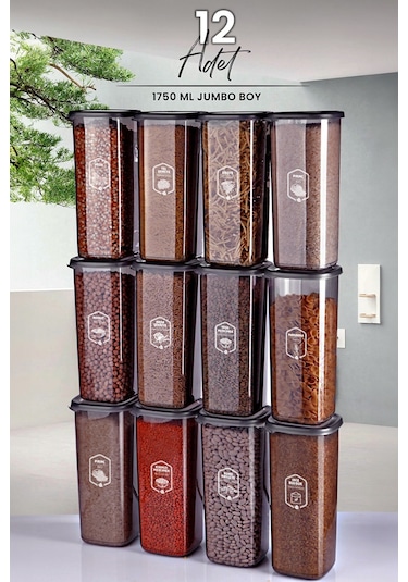 Kitchenlife Jumbo Boy Süper Set Erzak Saklama Kabı Seti 12 Adet 1750 ML