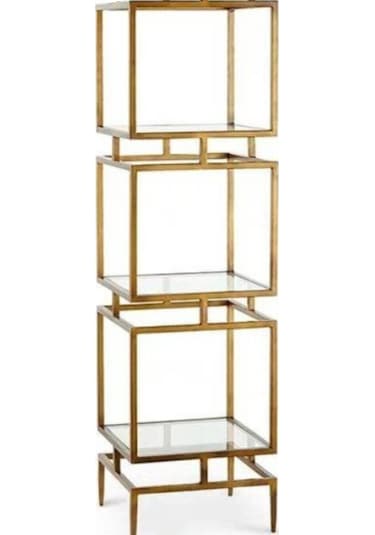 Olope Pirinç Eskitme Metal 3 Raflı Kitaplık Çiçeklik Gümüşlük Duvar Rafı