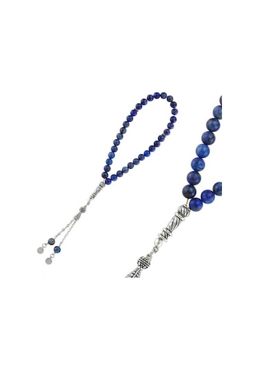925 Ayar Gümüş Püsküllü Lapis Lazuli Doğaltaş Erkek Tesbih