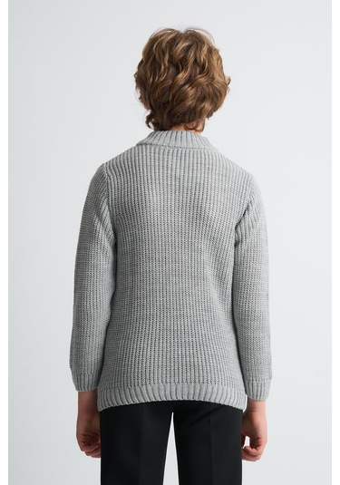 Alexandergardı Dik Yaka Fermuarlı Erkek Çocuk Kazak C23-7108 Gri