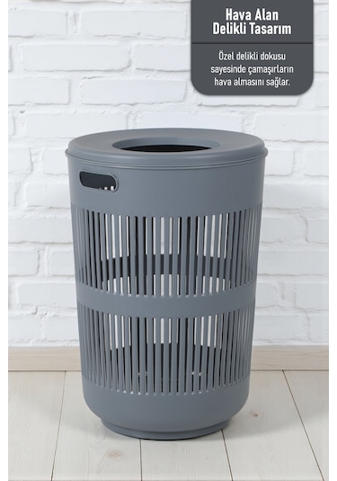 İronika Solara Dekoratif Kirli Çamaşır Sepeti Oyuncak Sepeti 60 Litre - Gri Gri