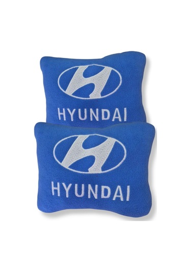 Hyundai Nakış Işlemeli Mavi Polar Ortopedik Araç Oto Koltuk Seyahat Boyun Yastık / 2'li Set Mavi