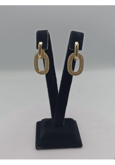 Vip Zirkon Taşlı Oval Halka Küpe Altın