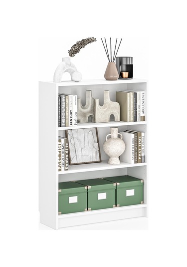 Bili Kitaplık 3 Raflı Geniş Çok Amaçlı Ofis Salon Kitap Dosya Rafı Beyaz Beyaz
