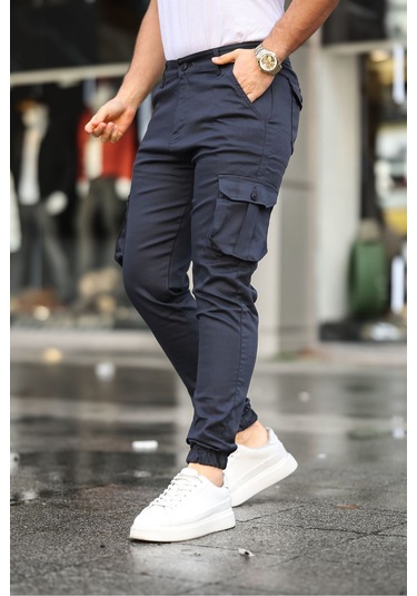 Slim Fit Körüklü Cep Paça Lastikli Esnek Kumaş Erkek Kargo Pantolon Gri