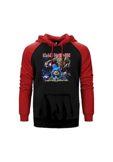 Iron Maiden The Final Frontier Kırmızı Renk Reglan Kol Kapşonlu Sweatshirt Kırmızı