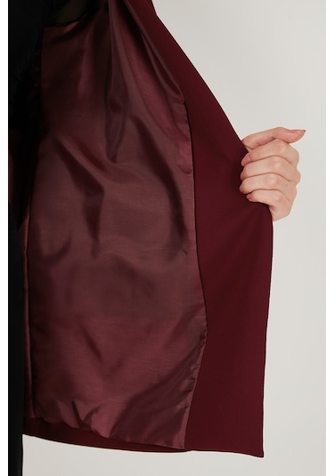 Lela Standart Fit Mono Yaka Desenli Astar Detaylı Blazer Bayan Ceket 6524003 Bordo