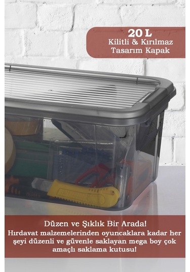 3'lü 20l Multibox Saklama Kabı Kilitli Kapaklı Çok Amaçlı Düzenleyici Kiler Depolama Saklama Kutusu Siyah