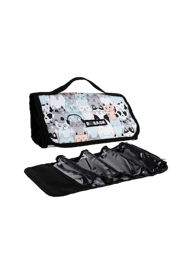 Multi Kalem Kutusu 4 Şeffaf Fermuarlı Bölüm Roll Case Cats Karışık