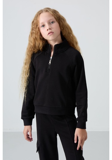 Tommy Life Siyah Pamuklu İçi Tüylü Yumuşak Dokulu Standart Fit Nakışlı Kız Çocuk Eşofman Takım - 75159 Siyah