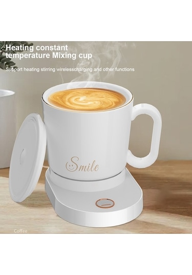 Novahub Akıllı Kablosuz Kahve Isıtıcı - 55 C, 15w Hızlı Şarj, Beyaz Seramik & Paslanmaz Çelik Tasarım Beyaz
