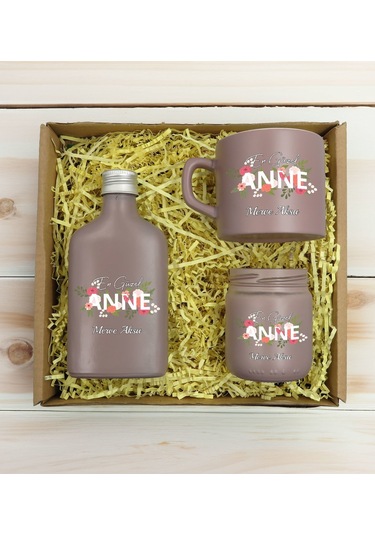 Bk Gift Kişiye Özel İsimli Dtf Anne Temalı Mat Gri Kahve Fincanı & Kolonya & Mum Hediye Seti-1, Anneye Hediye, Anneler Günü Hediyesi Kobitmeyencom3095