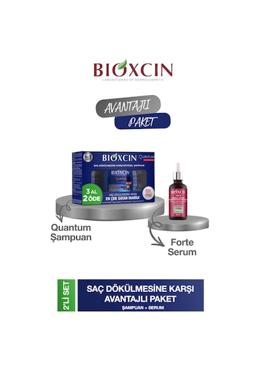 Quantum 3 Lü Set Kuru Saçlar İçin Adet 300 Ml Şampuan + Bioxcin Forte Serum 50 Ml 1 Adet