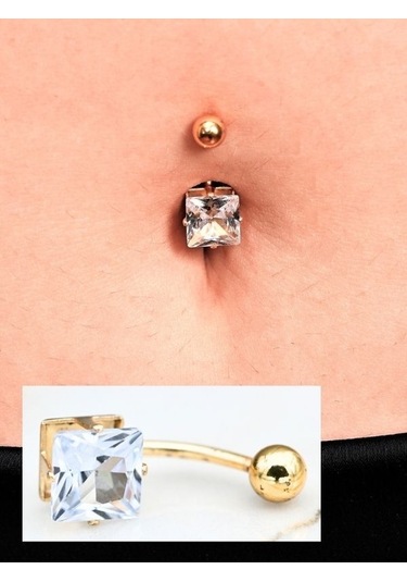 316l Cerrahi Çelik Gold Kare Zirkon Taş 8 Mm Zirkon Taş Göbek Piercing-gbkpr63 Çok Renkli