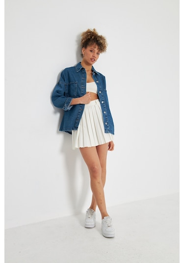 Kutaf Denim Klasık Cift Cepli Kot Gömlek Mavi