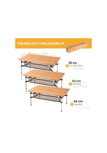 Kingcamp Bamboo Plus L 100x65 Bambu Kamp Masası Gri