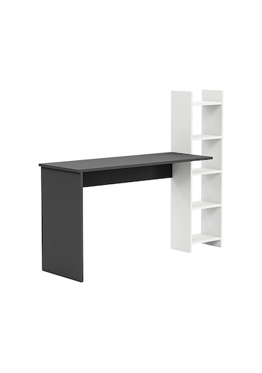 Kitaplıklı Fonksiyonel Çalışma Masası Antrasit Gri- Beyaz Beyaz - Gri