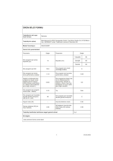 Siemens SN23IC62MT 6 Programlı 14 Kişilik Bulaşık Makinesi