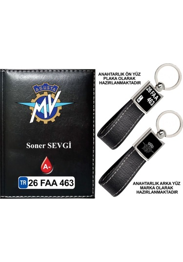 Plakanıza Özel Mvagusta Logolu Siyah Ruhsat Kabı Ve Anahtarlık