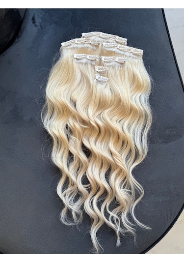Kadınca Peruk Wavy %100 İnsan Saçı Platin 150 Gr 7 Parça Set Platin