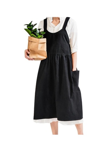 Siyah Kadın Pamuk Keten Japon Ev Işi Pişirme Önlükleri Elbise Kolsuz Önlükler Restoran Çiçekçi Ev Pişirme Önlüğü