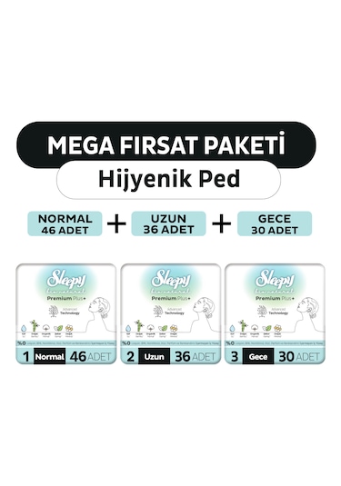 Sleepy Bio Natural Premium Plus Hijyenik Ped Mega Fırsat Paketi 112 Adet