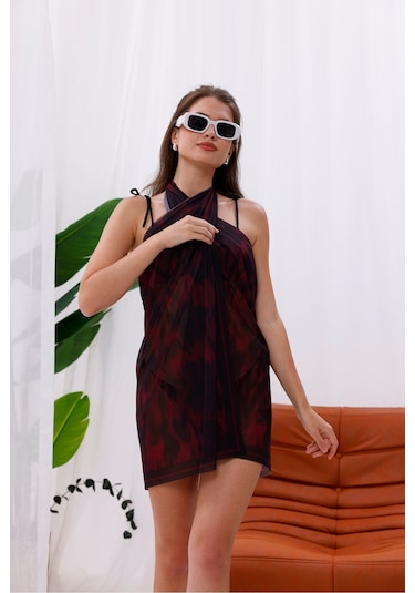 Tarzını Seç İç Gösterir Transparan Pareo - Kırmızı Sis Model 150x95 Cm Çok Renkli