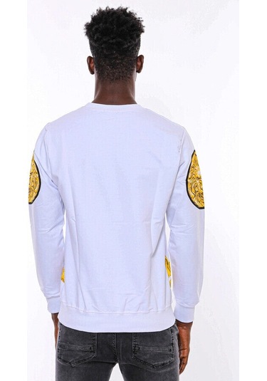 Beyaz Baskılı Ve Taşlı Bisiklet Yaka Sweatshirt - Wessi Siyah