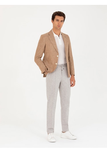 Cacharel Kahverengi Slim Fit %100 Keten Ceket