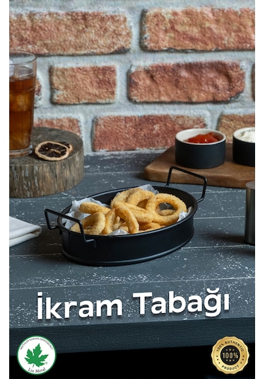 Azalea İkram Tabağı / Tepsisi Tel Kulplu Siyah