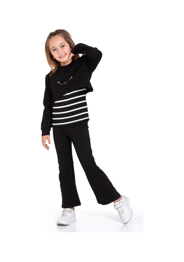Kız Çocuk 3'lü Takım Pantolon+bluz+t-shirt 12125 Siyah