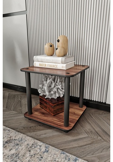 2 Katlı Dekoratif Kare Kitaplık Ceviz Ceviz