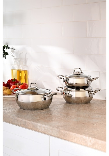Emsan Cemre İndüksiyon Tabanlı Midi Paslanmaz Çelik Tencere Seti 6 Parça