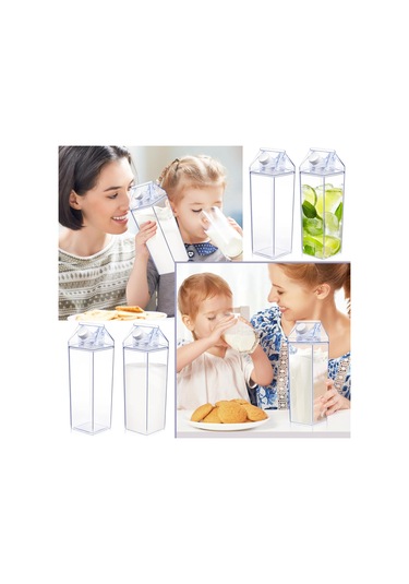 Kalyloc 4pcs 34 Oz Süt Karton Su Şişesi, Berrak Plastik Kare Süt Şişeleri, Taşınabilir Yeniden Kullanılabilir Süt Kutusu Meyve Suyu Kaplama İçin Spor Kampı Açık Hava Aktiviteleri Temiz 4 Adet Gri-Lacivert