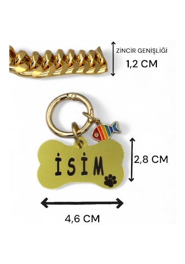 Caramelos İsimli Köpek Tasması- Köpek Zincir - Paslanmaz Çelik Köpek Kolyesi - Köpek Kolye - Orta Ve Büyük Irk Altın
